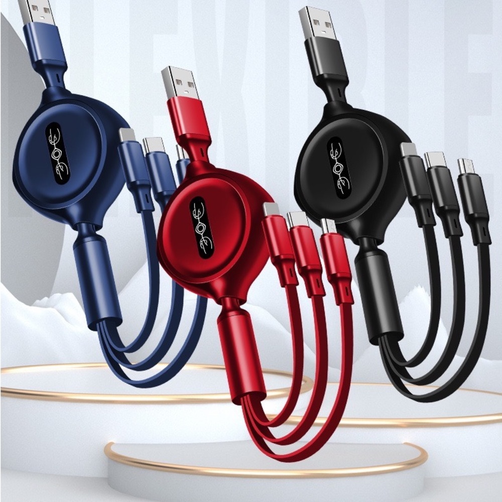 Multi Retractable Cable Fast Charging 3A, 3 in 1 Charger 4ft/1.2m Cord